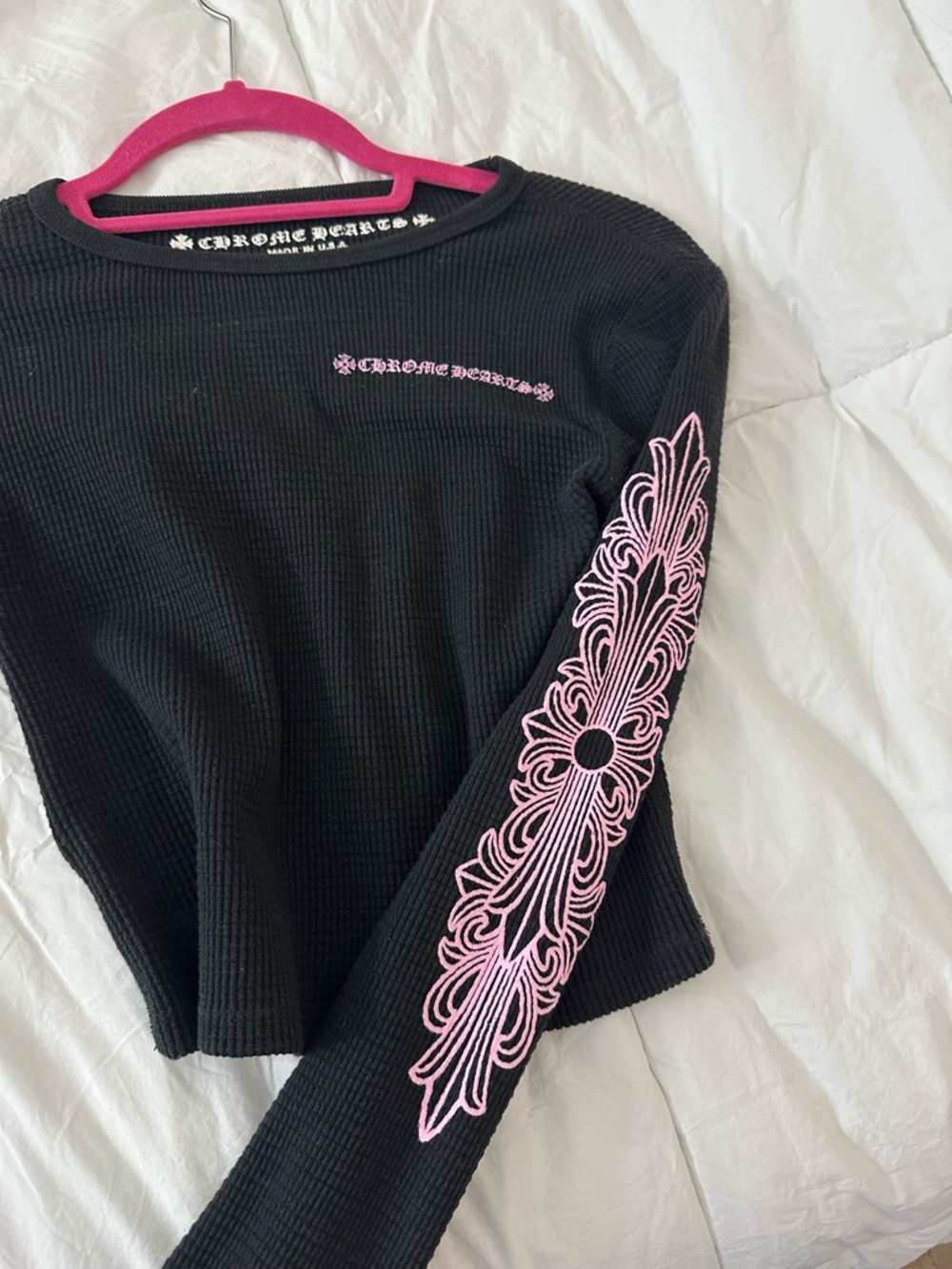 Chrome Hearts Black Long Sleeve Thermal Top with Pink Logo Details - Picture 4 of 12